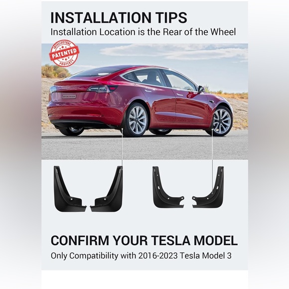 Tesla🚗Model 3 Mud Flaps Splash Guards Winter Sediment Protection Mudguards - Picture 1 of 8